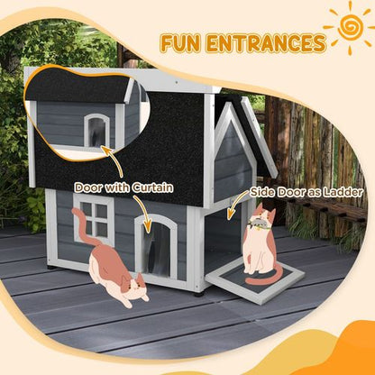 PawHut?Outdoor Feral Cat House with Openable Asphalt Roof,?Grey