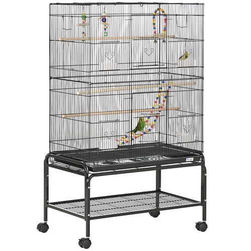 PawHut Metal Black Bird Cage with Accessories and Stand