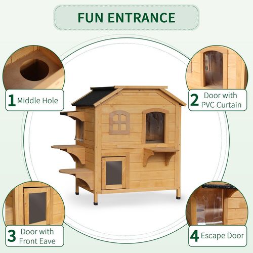 Wooden Cat House Cat Cave Pet Shelter Condos Outdoor Natural Wood Finish