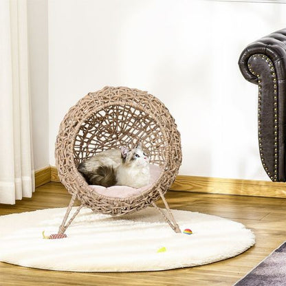 PawHut Ball-Shaped Rattan Wicker Cat Bed with Legs