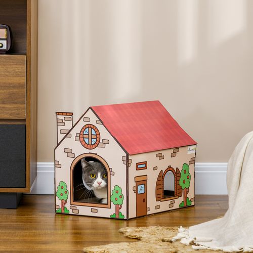 PawHut Cardboard Cat House, Recyclable Corrugate Scratcher for Indoor Cats