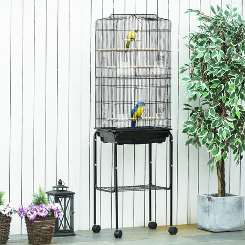 Metal Budgie Cage with Stand and Slide-out Tray Storage Shelf