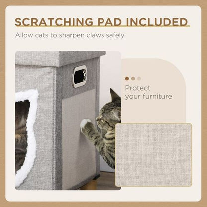 PawHut 2 in 1 Cat Ottoman and House with Cushion, Handles, Scratching Pad