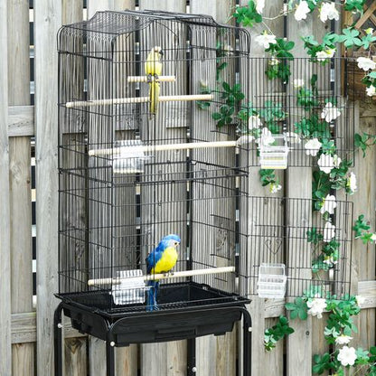 Metal Budgie Cage with Stand and Slide-out Tray Storage Shelf