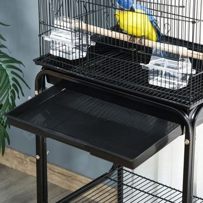 Metal Budgie Cage with Stand and Slide-out Tray Storage Shelf