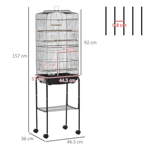 Metal Budgie Cage with Stand and Slide-out Tray Storage Shelf