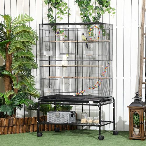 PawHut Metal Black Bird Cage with Accessories and Stand