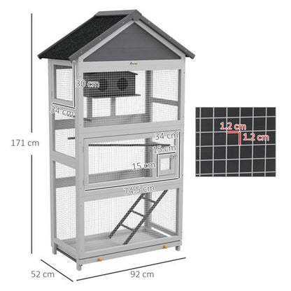 PawHut Grey Wooden Bird Cage with Stand for Small Birds