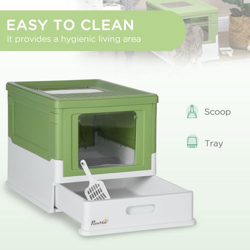 PawHut Hooded Cat Litter Box with Scoop and Tray (Green)