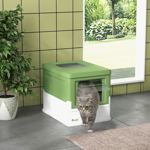 PawHut Hooded Cat Litter Box with Scoop and Tray (Green)