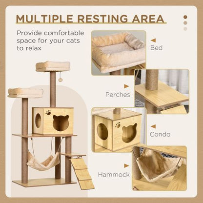 PawHut 130cm Plush Multi-Level Indoor Cat Tree House