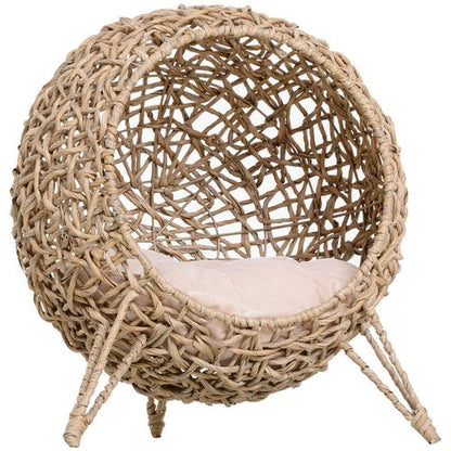 PawHut Ball-Shaped Rattan Wicker Cat Bed with Legs