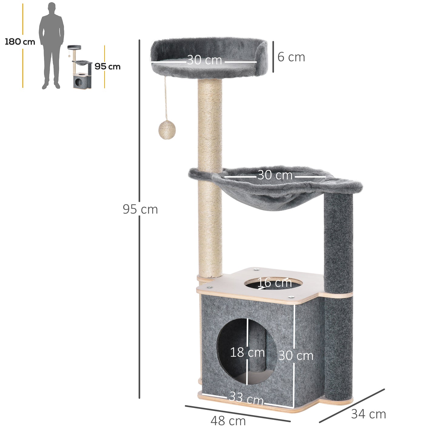 Cat Tree Tower Climbing  Activity Center with Sisal Scratching Post,  Pawhut